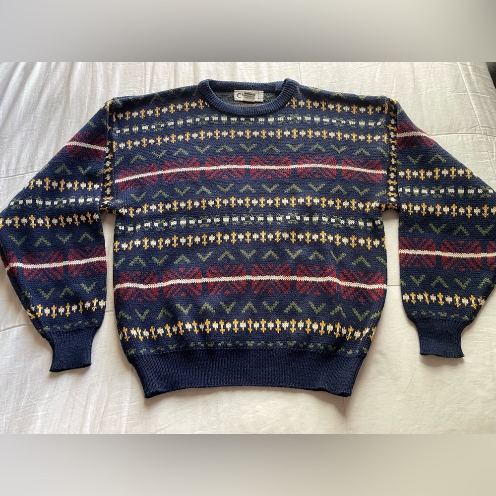 Men’s Vintage Chunky Knit 90s Grandpa Sweater Large Striped Cabincore Retro